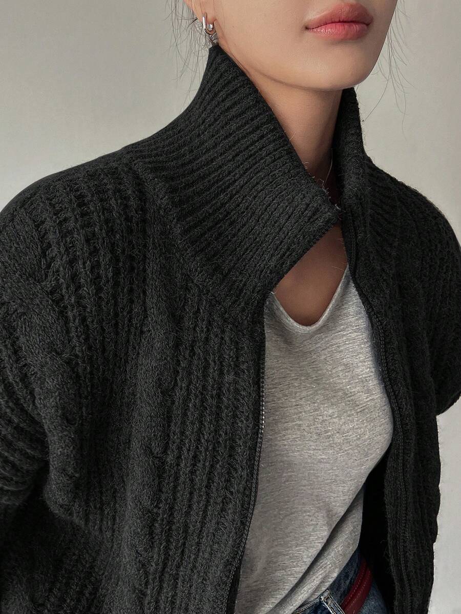 Dazy-Less Áo len cardigan dệt kim họa tiết cho nữ mùa đông - màu đen - Xem 1