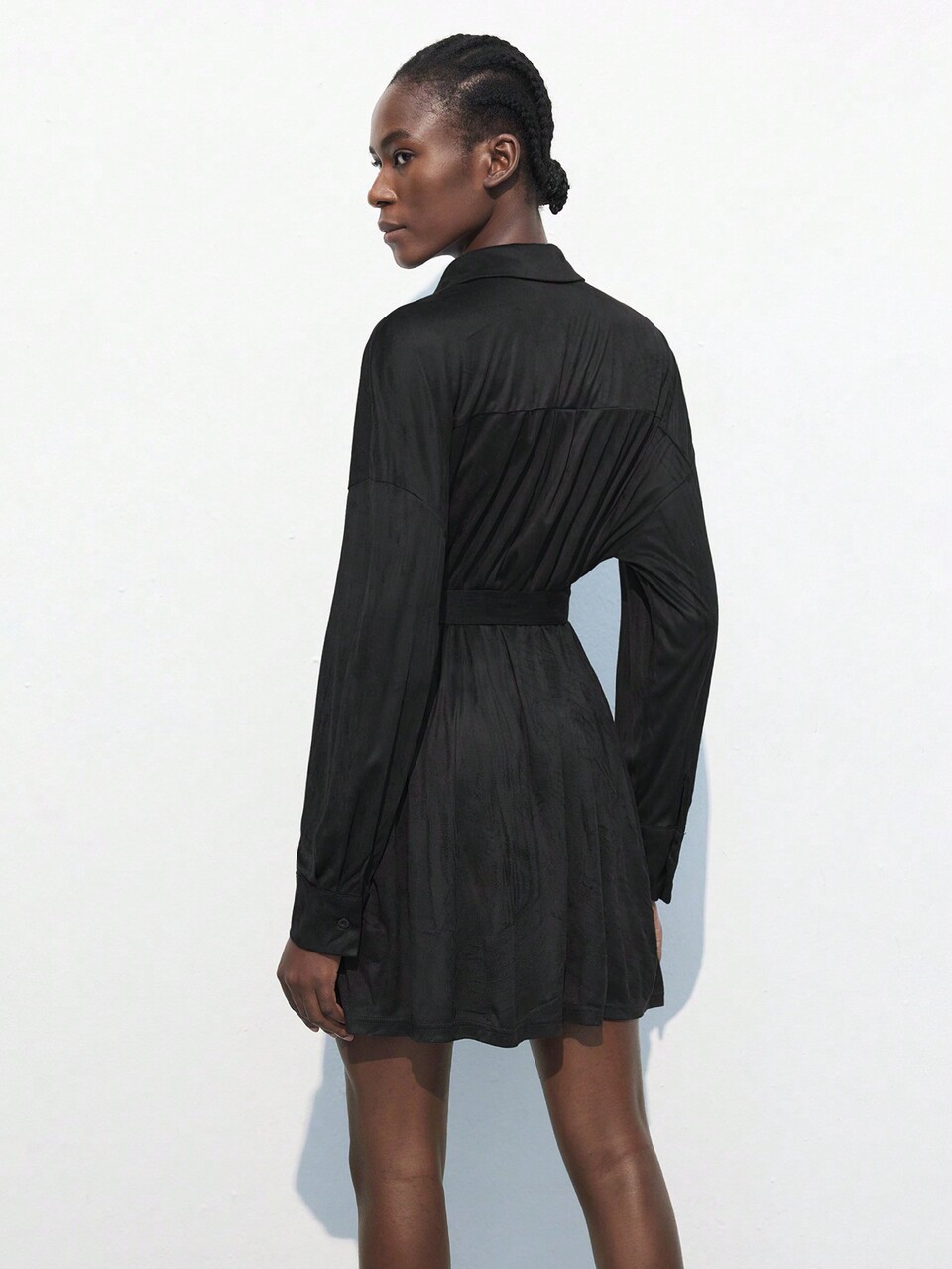 SHEIN Maija 여성용 캐주얼 패치워크 리본 프론트 버튼 웨이스트 셔츠 드레스, 가을용