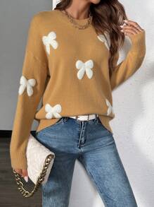 SHEIN LUNE 1pc Women's Fashion Minimalist Chic Bowknot Knit Pullover Sweater Knit Pullover Fall Winter Outfit