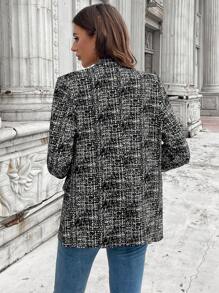 SHEIN LUNE Áo khoác Blazer nữ tay lật cài nút đơn giản - màu đen - Xem 2