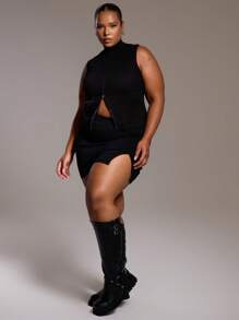 MUSERA 大码针织无袖高领毛衣背心，带口袋细节，适合街头风、休闲风、酷女孩风、Y2K风、2000年代风格、返校季等场合。 - 黑色 - 查看 4