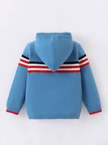 Young Boys Casual Multi-Wear Thermal Lined Striped Contrast Stitching Hoodie Sweatshirt With Pockets, Soft & Warm Knit, Suitable For Daily Wear In Autumn/Winter