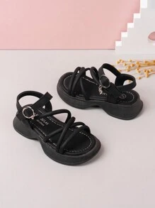 1 Paar flache Sandalen für Kinder, modisches Cut Out faden-Design, Mädchen Sandalen, weicher Boden, bequeme Kinderschuhe