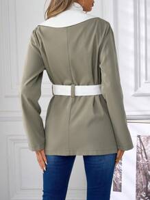 SHEIN Clasi Abrigo con cuello informal y holgado de contraste de color, de manga larga, tipo trinchera, para otoño