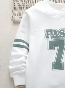 SHEIN 年轻男孩 6 件套休闲运动学院街头风格可爱 76 数字字母印花运动衫和长裤，适合日常穿着、学校、户外、运动、春秋季节的衣服 - 彩色 - 查看 5