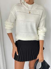 Chiquease Áo len nữ Jacquard mới về năm 2024, thanh lịch và thời trang, thích hợp cho mùa Thu/Đông, áo len chui đầu mùa thu. - trắng - Xem 1