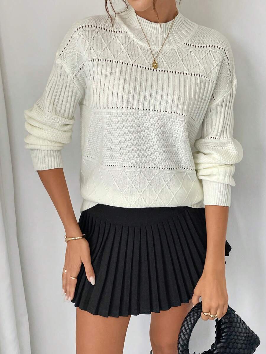 Chiquease Áo len nữ Jacquard mới về năm 2024, thanh lịch và thời trang, thích hợp cho mùa Thu/Đông, áo len chui đầu mùa thu. - trắng - Xem 1