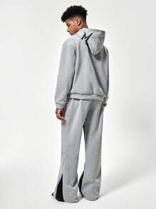 2pcs/Set Teenage Boys Casual Comfortable Long Sleeve Hoodie And Long Pants - Grey - View 6