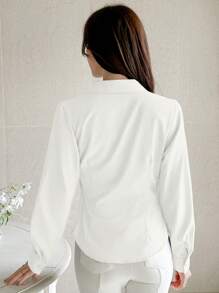 DAZY 1 chiếc áo sơ mi nữ tay dài trơn không đối xứng chéo - trắng - Xem 2