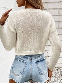 Chiquease Fashionable Round Neck Solid Color Women's Casual Short Top Knit Pullover Fall Winter Outfit