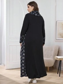 Al Najma Vestido de punto de cuello alto con textura y diseño de patchwork, talla grande para mujer, apropiado para otoño/invierno, vestido casual de tipo maxi para uso diario