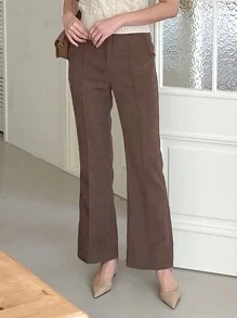 DAZY Solid Color Women Toothpick Design Flared Leg Casual Pants,Women Dress Pants,Fall Clothes - Brown - View 4