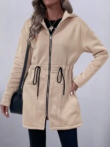 SHEIN Unity Women's Long Sleeve Drawstring Waist Casual Hooded Jacket - Apricot - View 3