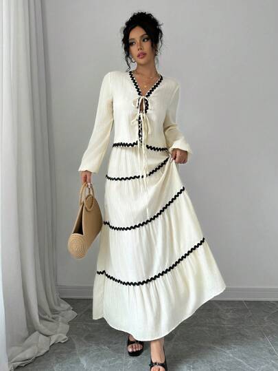 Rafferiza 2pcs/Set Elegant French-Style Lantern Sleeve Ruffled Bowknot Dress & Skirt Fall Cloth For Women