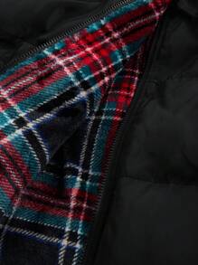 Manfinity VCAY Reversible Plaid Men Casual Collar Thickened Padded Coat, Windproof Warm Lined Coat, Fashionable Versatile Outerwear For Autumn/Winter, Christmas