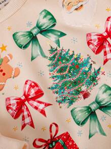 SHEIN Playful Pals 女婴万圣节印花罗纹喇叭裤套装，秋季，圣诞节 - 紅色 - 查看 3