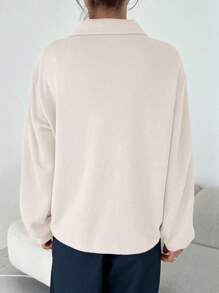 DAZY 刺绣半拉链休闲百搭长袖运动衫、长袖上衣、秋季女装 - 白色 - 查看 5