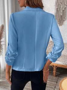 EMERY ROSE Áo khoác Blazer nữ thanh lịch màu trơn tay nút phía trước xếp nếp - Màu xanh nhạt - Xem 2