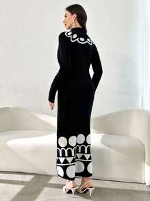 Modelyn Vestido ajustado de manga larga con bloque de color elegante y casual para mujer, otoño/invierno