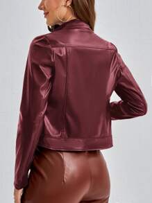 SHEIN LUNE 1 件女士纯色街头风格拉链短夹克，适合秋冬季