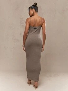 MISSGUIDED Halloween Ribbed Spaghetti Strap Cami Bodycon Maxi Dress - Brown - View 2