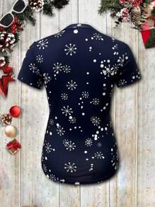 Women's V-Neck Christmas Print Casual Short Sleeve T-Shirt