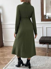 SHEIN Fashionable & Comfortable Pocket Button Maternity, Button Maternity Dress - Green - View 2