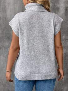 SHEIN LUNE Plus Size Women's Solid Color Mock Neck Short Sleeve Sweater, For Winter