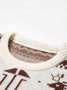 Manfinity EZcore 男士休闲几何鹿印花毛衣，秋季圣诞长袖休闲拼色套头毛衣，适合聚会、朋友