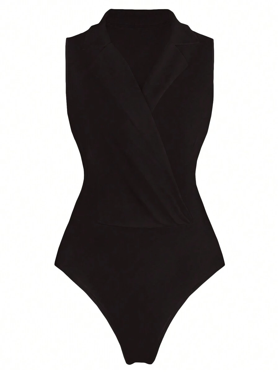 Celure Plus Size Solid Color Criss-Cross Wrap Sleeveless Bodysuit - Coffee Brown - View 1