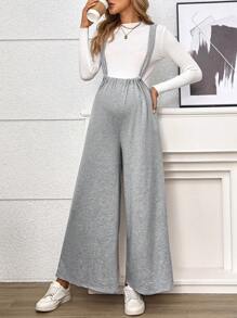 SHEIN Maternity All Grey Wide Leg Drawstring Sweatpants - Grey - View 3