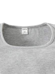 Tween Girls All-Match Solid Color Knit Jumpsuit, Streetwear Style For Spring And Summer - Grey - View 6