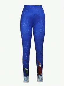 Slim-Fit Easter Digital Printed Leggings, Thin - Blue - View 5
