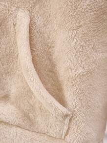 1pc Young Girl Stand Collar Front Zip-Up Patchwork Brown Geometric Pattern Hem Splicing Beige Two-Sided Flannel Drop Shoulder Long Sleeve Casual Winter Sweatshirt, Mommy And Me Matching (Sold Separately) - Apricot - View 5