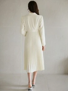 DAZY Vestido de talle medio elegante y minimalista con cuello plano, dobladillo plisado y unicolor, para la temporada de otoño