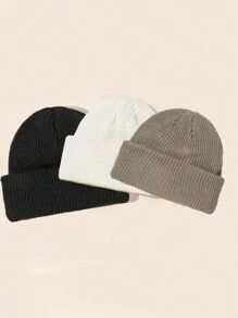 3 件套纯色简约休闲针织帽男士 - 彩色 - 查看 2