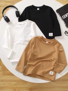 SHEIN 3pcs/Set Young Boy Casual Simple Long Sleeve T-Shirts, Fall/Winter - Multicolor - View 5