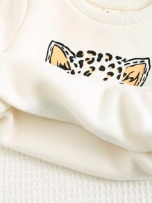 Cozy Pixies 2 件套女婴卡通熊图案圆领长袖运动衫和紧身裤套装 - 彩色 - 查看 6