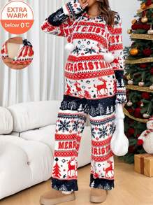 SHEIN SHEIN Maternity Christmas Pregnant Women's Winter Snowflake & Deer Print Hooded Long Sleeve Jumpsuit