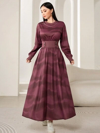 Modelyn 女士优雅扎染收腰长款连帽衫，秋冬款