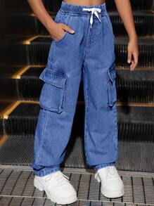 Tween-Mädchen Cooles Set aus Federmäppchen und Hose aus Denim im Used-Look