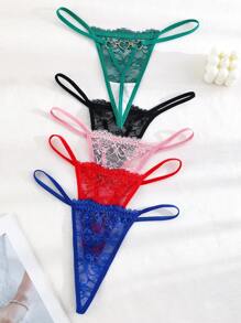 5-Pack Sexy Lace Heart Decorated G-String Panties Lingerie