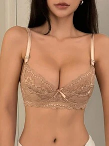 DAZY Áo ngực nâng ngực ren chắp vá gợi cảm - Bụi hồng - Xem 3