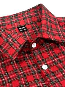 Manfinity Homme Áo sơ mi nam dài tay họa tiết kẻ sọc nhiều màu sắc thường ngày, mùa thu, áo sơ mi giáng sinh, áo sơ mi giáng sinh kẻ sọc đỏ, đi làm, chồng, kinh doanh - Đỏ - Xem 5