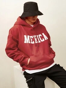 DAZY Men's Autumn Letter Print Drawstring Hoodie Sweatshirt