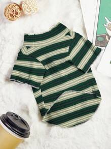 PETSIN 1 件宠物猫狗绿色条纹针织高领毛衣 - 粉色 - 查看 7