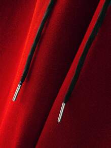 Manfinity Homme 2pcs Men Letter Ribbon Hoodie And Sweatpants Set With Drawstring, Casual Outfit For Autumn - Red - View 3