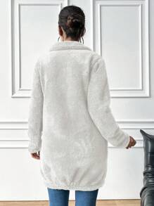 EURMUSE Women's Solid Color Simple Casual Long Sleeve Jacket - White - View 2