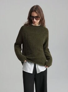 Ontre Women's 2025 Spring New Arrival Cozy Basic Solid Green Crew Neck Long Sleeve Casual Pullover Sweater