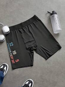 Manfinity Sport Corelite Men's Letter Print Elastic Comfort Sports Tight Pants, Suitable For Running And Fitness